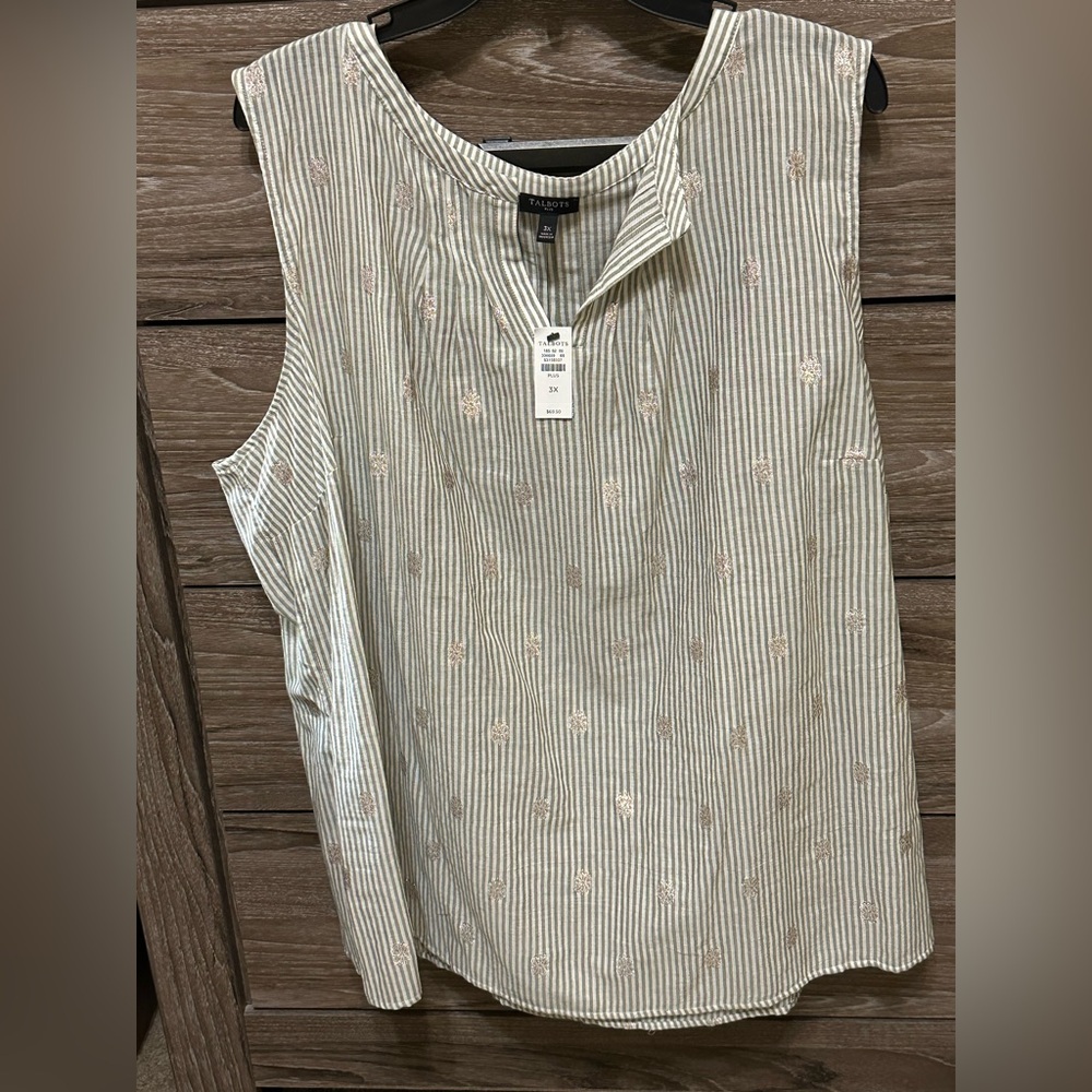 Talbots 3X Light Grey Striped Plus Size Blouse